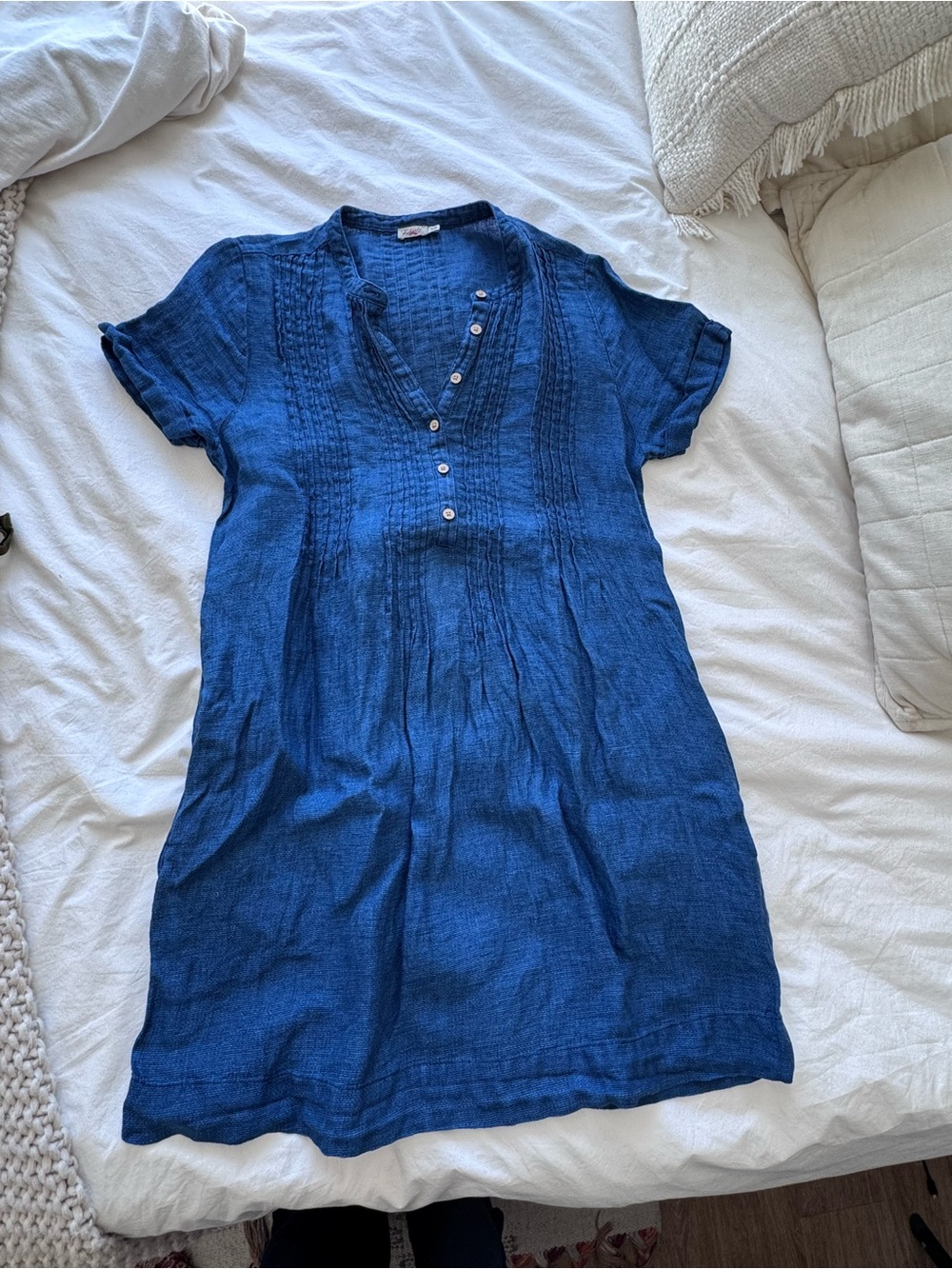 Faherty Indigo Blue Short-Sleeve Pintuck Tunic Dress